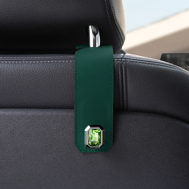 Green Car Multi-Functional PU Leather Hook with Crystal Decoration - Hidden Storage Hook for Front and Rear V888-ELOSUNG36778