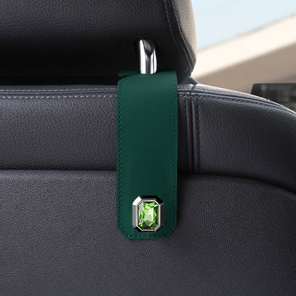 Green Car Multi-Functional PU Leather Hook with Crystal Decoration - Hidden Storage Hook for Front and Rear V888-ELOSUNG36778