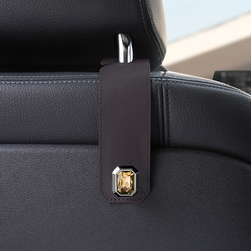 Grey Car Multi-Functional PU Leather Hook with Crystal Decoration - Hidden Storage Hook for Front and Rear V888-ELOSUNG36780