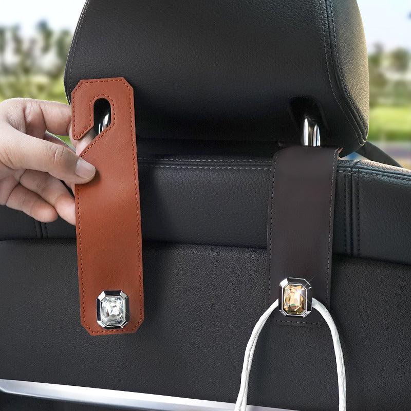 Grey Car Multi-Functional PU Leather Hook with Crystal Decoration - Hidden Storage Hook for Front and Rear V888-ELOSUNG36780