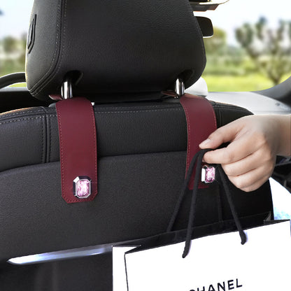 Grey Car Multi-Functional PU Leather Hook with Crystal Decoration - Hidden Storage Hook for Front and Rear V888-ELOSUNG36780