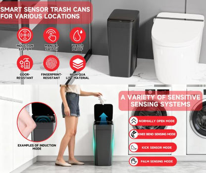 White Smart Sensor Trash Can - Slim, Durable, and Hands-Free Waste Bin for Kitchen, Bathroom, or Living Room V888-ELOSUNG36783