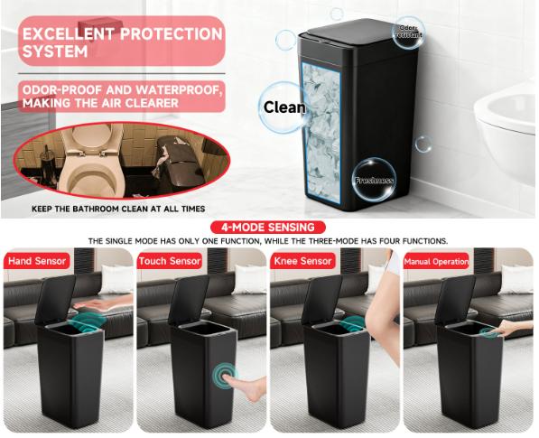 White Smart Sensor Trash Can - Slim, Durable, and Hands-Free Waste Bin for Kitchen, Bathroom, or Living Room V888-ELOSUNG36783