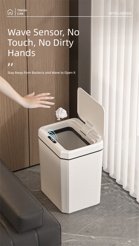 White Smart Sensor Trash Can - 20L Capacity, Touch-Free Operation with Odor-Blocking & Waterproof Design V888-ELOSUNG36784