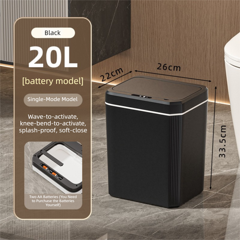 Black Smart Sensor Trash Can - 20L Capacity, Touch-Free Operation with Odor-Blocking & Waterproof Design V888-ELOSUNG36785