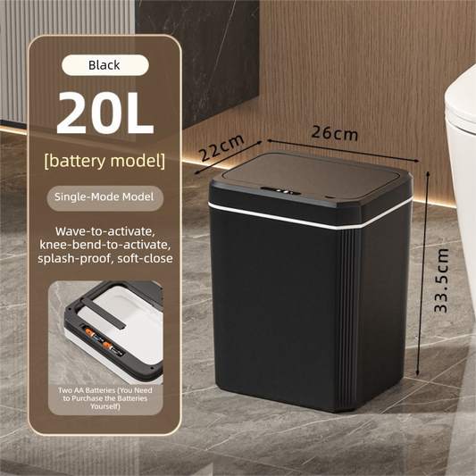 Black Smart Sensor Trash Can - 20L Capacity, Touch-Free Operation with Odor-Blocking & Waterproof Design V888-ELOSUNG36785