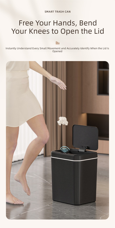 Black Smart Sensor Trash Can - 20L Capacity, Touch-Free Operation with Odor-Blocking & Waterproof Design V888-ELOSUNG36785