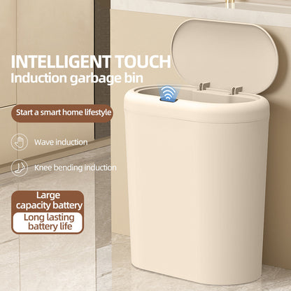 Beige Smart Sensor Trash Can - 15L Capacity, Compact Design for Home Use with Automatic Induction V888-ELOSUNG36786