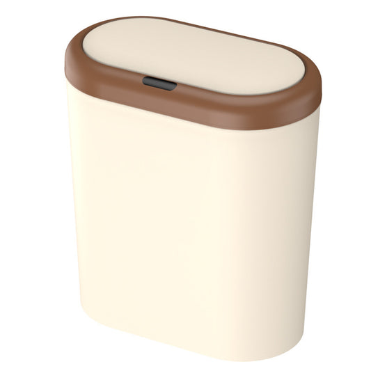 Beige and Brown Smart Sensor Trash Can - 15L Capacity, Compact Design for Home Use with Automatic Induction V888-ELOSUNG36787