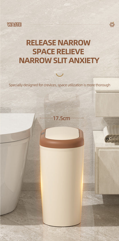 Beige and Brown Smart Sensor Trash Can - 15L Capacity, Compact Design for Home Use with Automatic Induction V888-ELOSUNG36787
