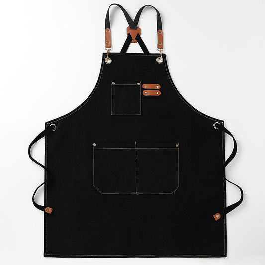 Black 16-ounce Heavy-Duty Canvas Apron - Durable, Waterproof & Oil-Resistant Kitchen Workwear for Cooking and V888-ELOSUNG36802