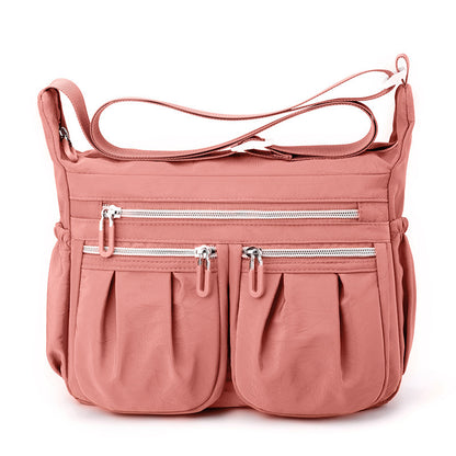 Pink Multi-Pocket Lightweight Nylon Crossbody Bag - Stylish, Functional, and Spacious Shoulder Bag for Women V888-ELOSUNG36819