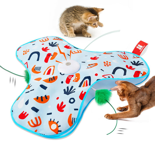 Blue Interactive Cat Toys Rechargeable,Moving Concealed Feathers,Real Mouse Squeaky,Touch Activated Cat V888-ELOSUNG36827