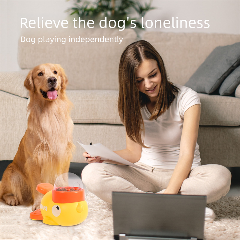 Yellow Interactive Duck-Shaped Automatic Pet Feeder - Smart Treat Dispenser for Cats & Dogs with 3 Adjustable V888-ELOSUNG36830