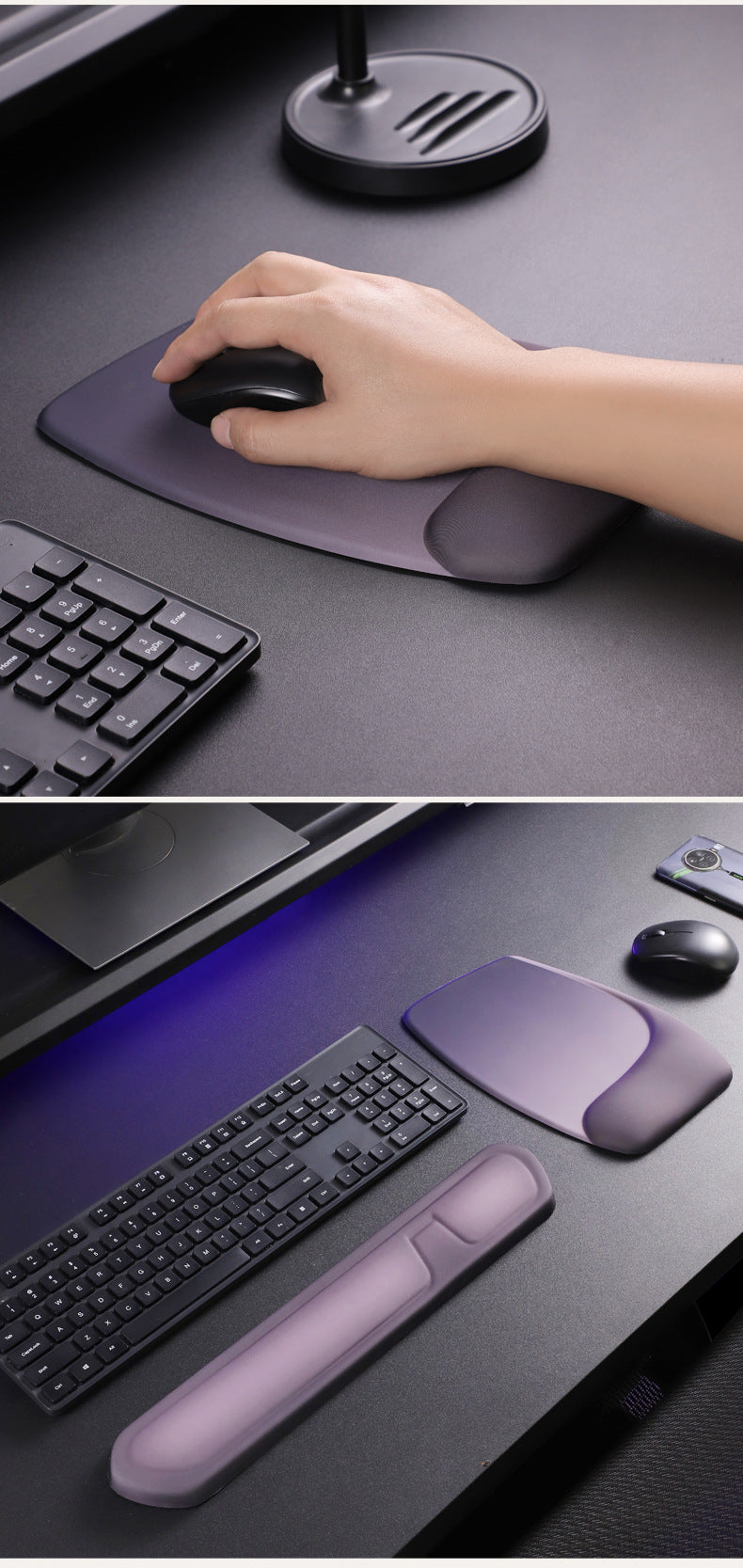 Purple and Green Comfortable Memory Foam Wrist Rest Set - Ergonomic Mouse Pad & Keyboard Hand Support for V888-ELOSUNG36833