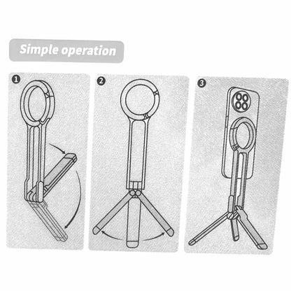 Black Magnetic Phone Stand with Foldable Tripod & Carabiner Hook - Multi-Functional, Portable Smartphone V888-ELOSUNG36849