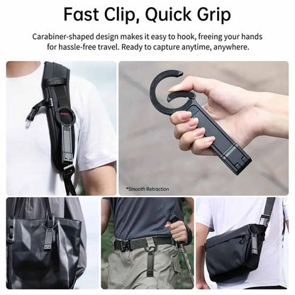 Silver Magnetic Phone Stand with Foldable Tripod & Carabiner Hook - Multi-Functional, Portable Smartphone V888-ELOSUNG36850