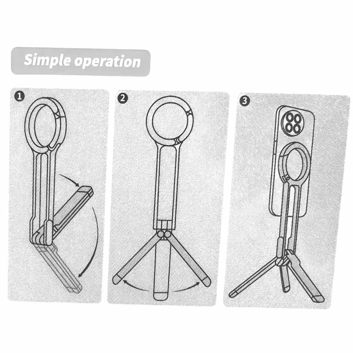 Silver Magnetic Phone Stand with Foldable Tripod & Carabiner Hook - Multi-Functional, Portable Smartphone V888-ELOSUNG36850