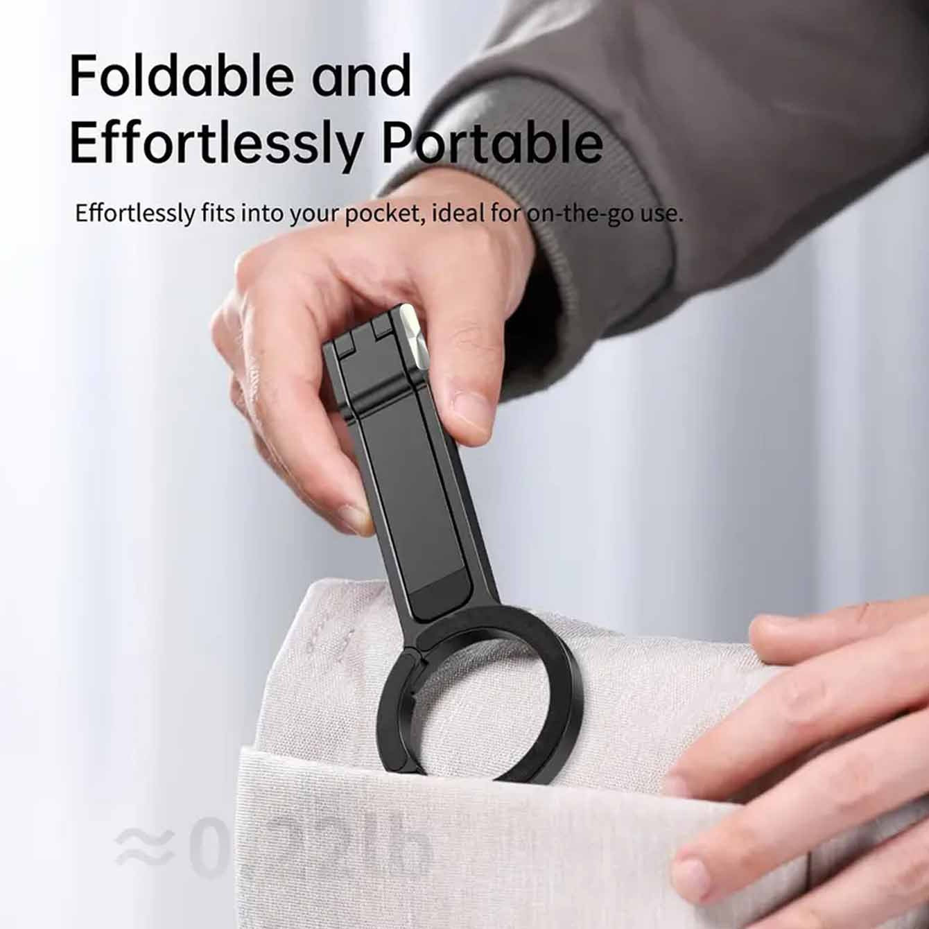 Silver Magnetic Phone Stand with Foldable Tripod & Carabiner Hook - Multi-Functional, Portable Smartphone V888-ELOSUNG36850