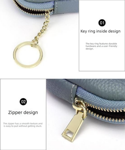 Blue Stylish Mini Zipper Wallet for Women - Compact PU Coin Purse with Key Ring & Card Storage (3-Pack) V888-ELOSUNG36881