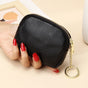Black Stylish Mini Zipper Wallet for Women - Compact PU Coin Purse with Key Ring & Card Storage (3-Pack) V888-ELOSUNG36882