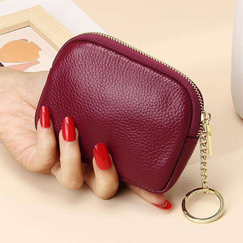 Claret Stylish Mini Zipper Wallet for Women - Compact PU Coin Purse with Key Ring & Card Storage (3-Pack) V888-ELOSUNG36884