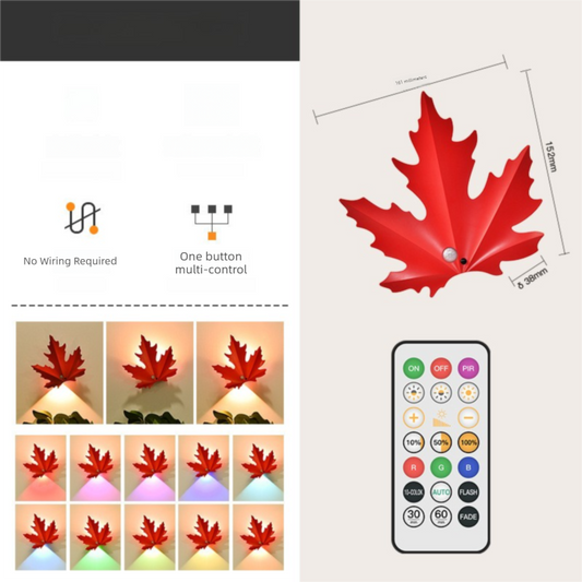 2 Pcs Maple Leaf Smart LED Night Light - Battery-Powered Motion Sensor with Remote Control & Color Changing V888-ELOSUNG36886