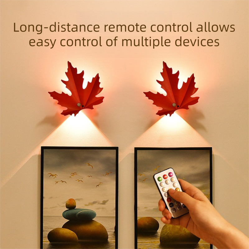 2 Pcs Maple Leaf Smart LED Night Light - Battery-Powered Motion Sensor with Remote Control & Color Changing V888-ELOSUNG36886