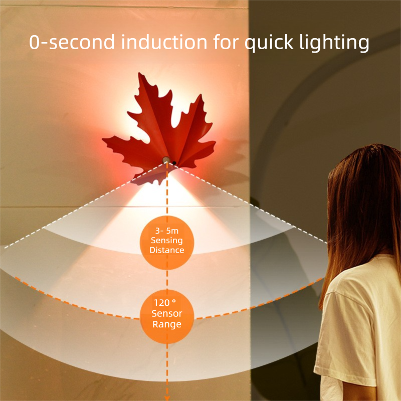 2 Pcs Maple Leaf Smart LED Night Light - Battery-Powered Motion Sensor with Remote Control & Color Changing V888-ELOSUNG36886