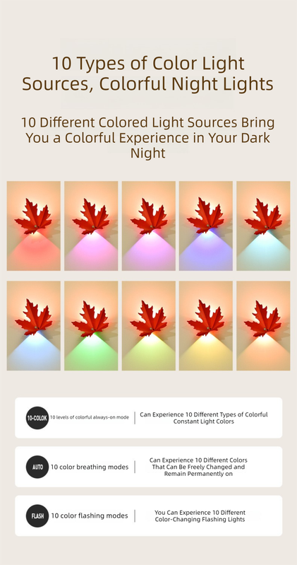 2 Pcs Maple Leaf Smart LED Night Light - Battery-Powered Motion Sensor with Remote Control & Color Changing V888-ELOSUNG36886