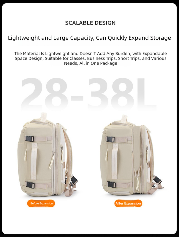 Beige Stylish & Spacious Backpack - Lightweight, Expandable Travel & Daily Use Rucksack (31x20x43cm) V888-ELOSUNG36889