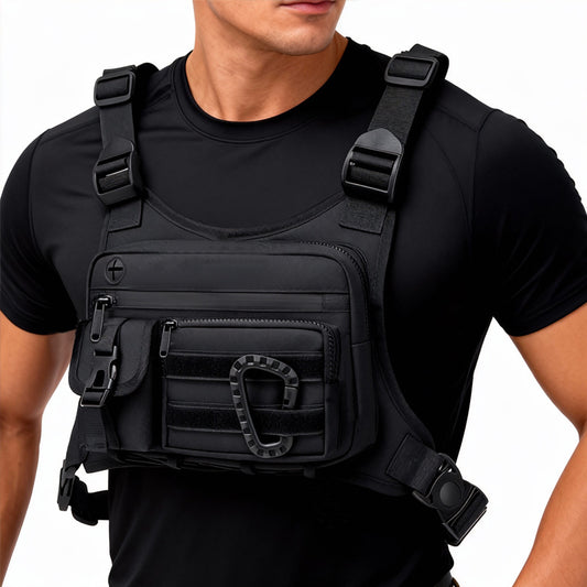 Black Outdoor Tactical Chest Pack - Lightweight Running & Hiking Vest for Men (27x17x5cm) V888-ELOSUNG36893