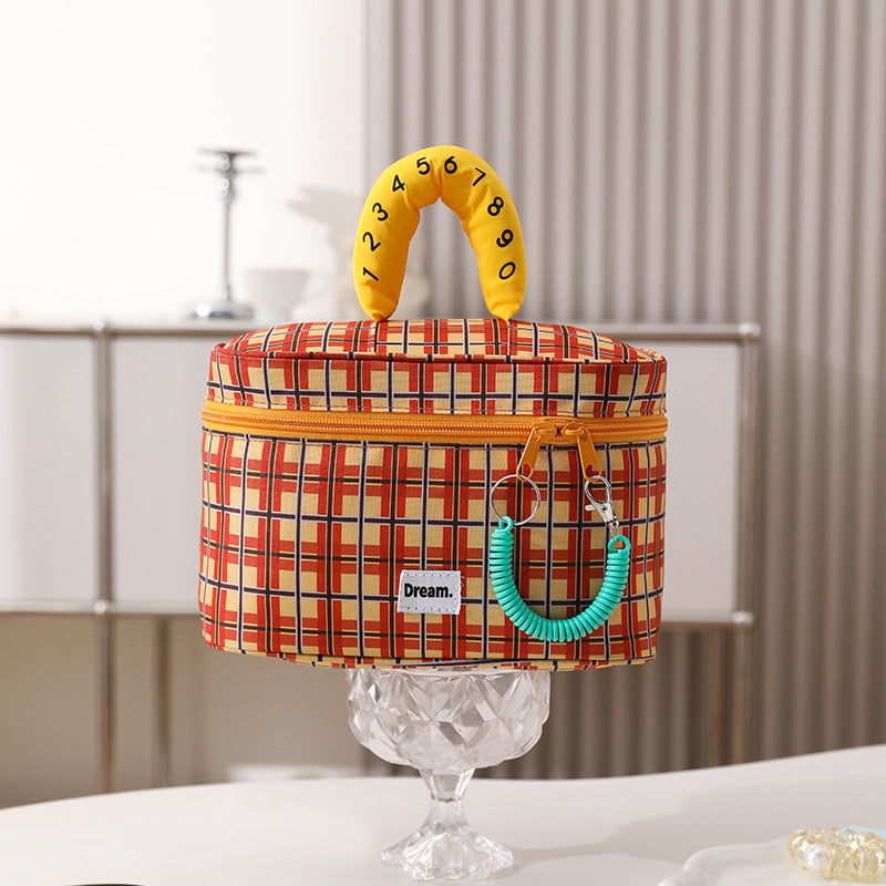 Orange plaid Portable Makeup Bag - Large Capacity, Multi-Compartment Cosmetic Organizer for Women (22x13x15cm) V888-ELOSUNG36897