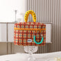 Orange plaid Portable Makeup Bag - Large Capacity, Multi-Compartment Cosmetic Organizer for Women (22x13x15cm) V888-ELOSUNG36897