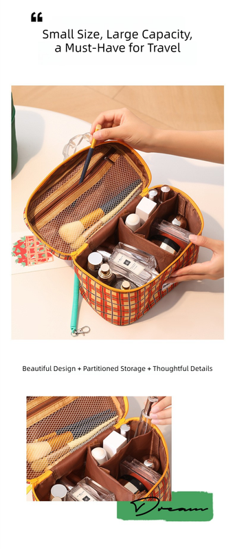 Green Portable Makeup Bag - Large Capacity, Multi-Compartment Cosmetic Organizer for Women (22x13x15cm) V888-ELOSUNG36898