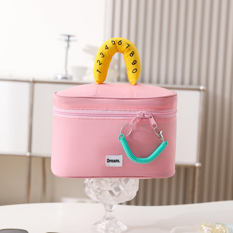 Pink Portable Makeup Bag - Large Capacity, Multi-Compartment Cosmetic Organizer for Women (22x13x15cm) V888-ELOSUNG36899