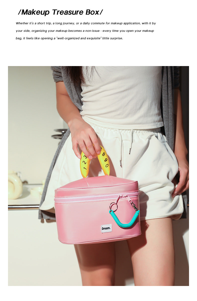 Pink Portable Makeup Bag - Large Capacity, Multi-Compartment Cosmetic Organizer for Women (22x13x15cm) V888-ELOSUNG36899