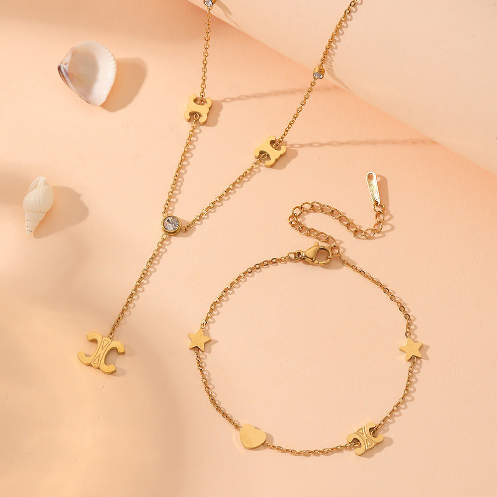 Stylish Stainless Steel Jewelry Set - Elegance Meets Durability with Parisian Arc de Triomphe Design V888-ELOSUNG36906