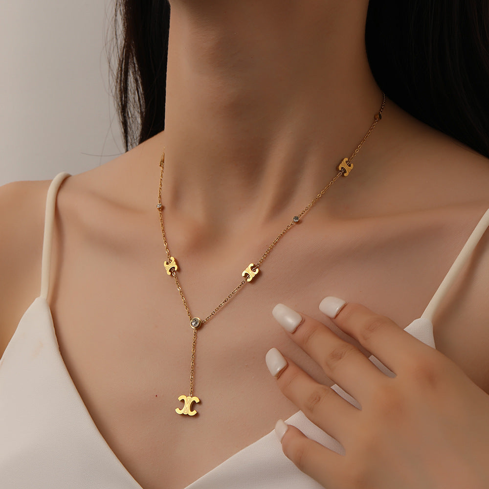 Stylish Stainless Steel Jewelry Set - Elegance Meets Durability with Parisian Arc de Triomphe Design V888-ELOSUNG36906