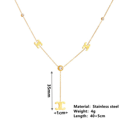 Stylish Stainless Steel Jewelry Set - Elegance Meets Durability with Parisian Arc de Triomphe Design V888-ELOSUNG36906