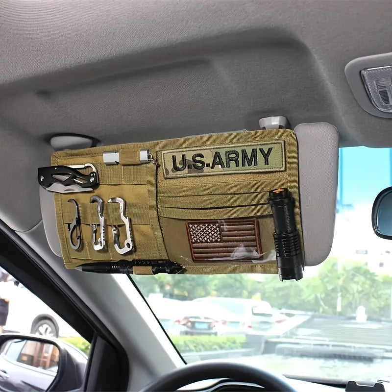 2 Pcs Green Car Sun Visor Organizer - Multi-Purpose Tactical Storage Bag for Tools, Cards & Gear V888-ELOSUNG36908