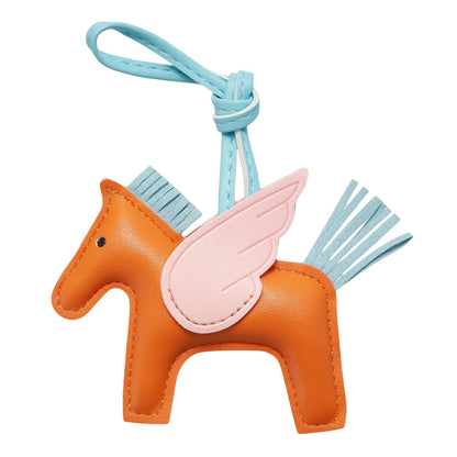 Orange PU Leather Pegasus Keychain - Cute Flying Horse Pendant with Wings and Rope, 3-Pack V888-ELOSUNG36926