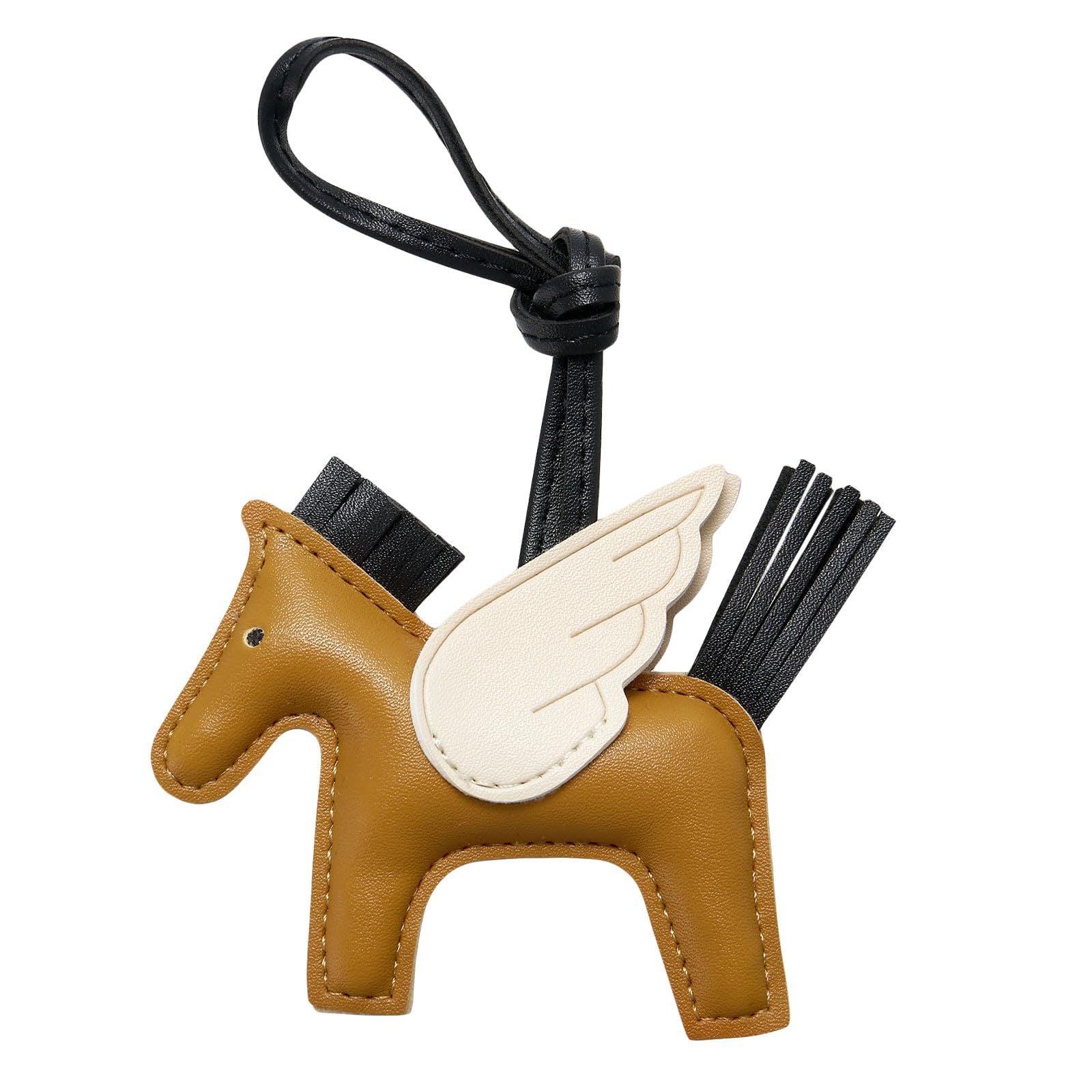 Brown PU Leather Pegasus Keychain - Cute Flying Horse Pendant with Wings and Rope, 3-Pack V888-ELOSUNG36928