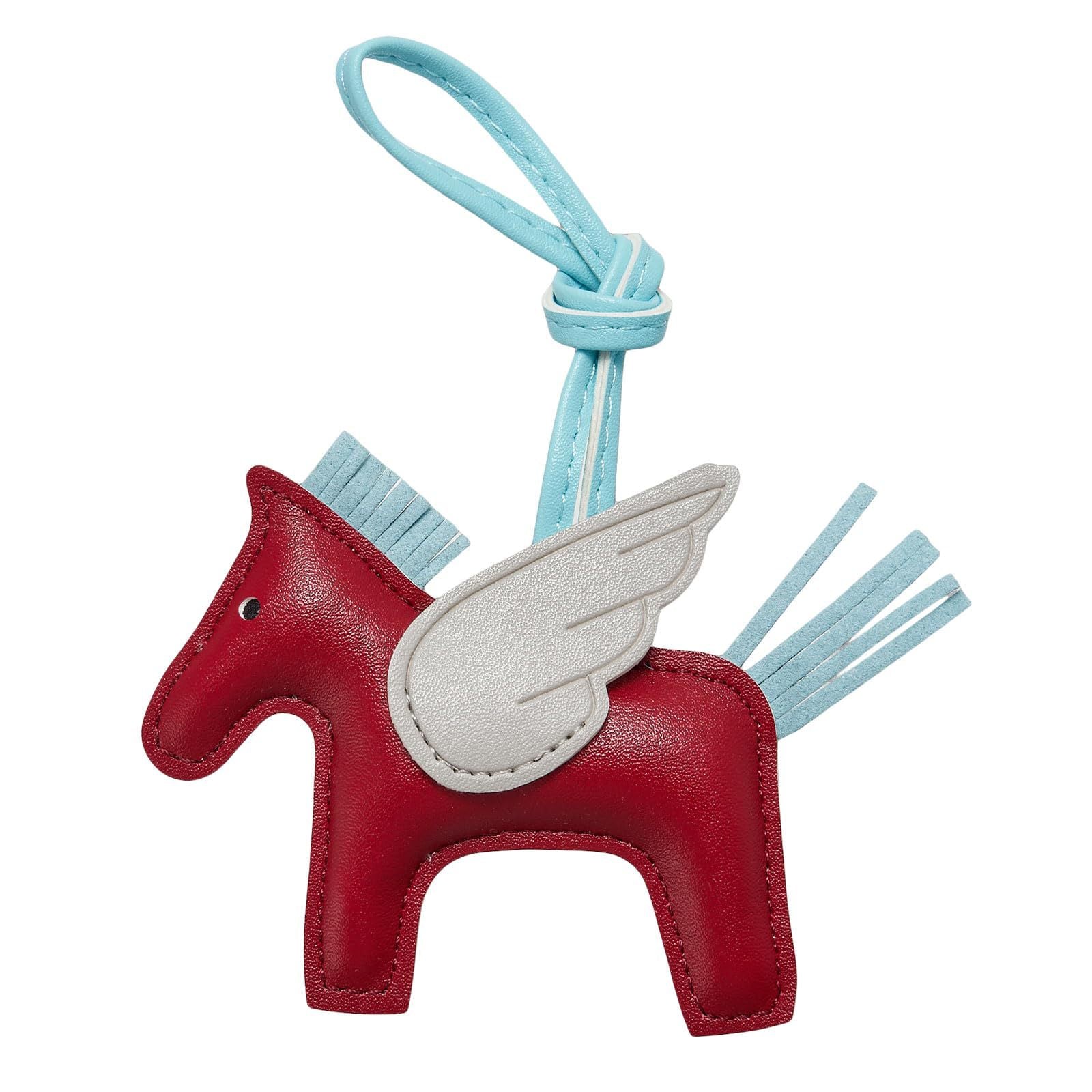 Red PU Leather Pegasus Keychain - Cute Flying Horse Pendant with Wings and Rope, 3-Pack V888-ELOSUNG36929