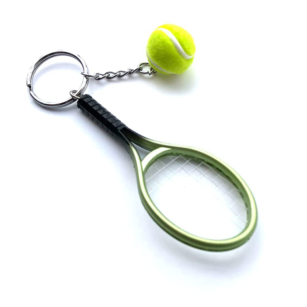 Green Simulation Tennis Racket Keychain - Mini Tennis Racket and Ball Pendant, 3-Pack V888-ELOSUNG36932