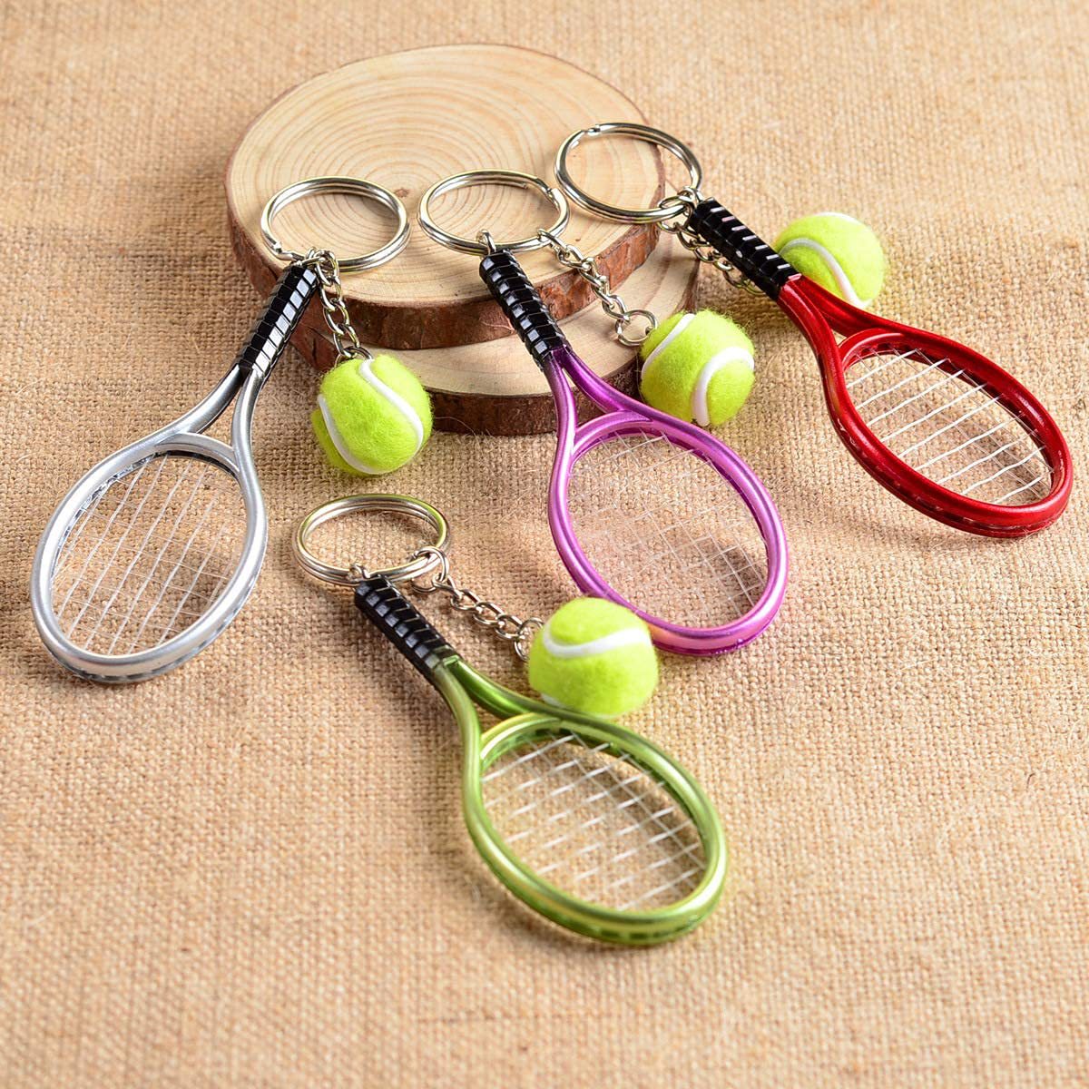 Green Simulation Tennis Racket Keychain - Mini Tennis Racket and Ball Pendant, 3-Pack V888-ELOSUNG36932