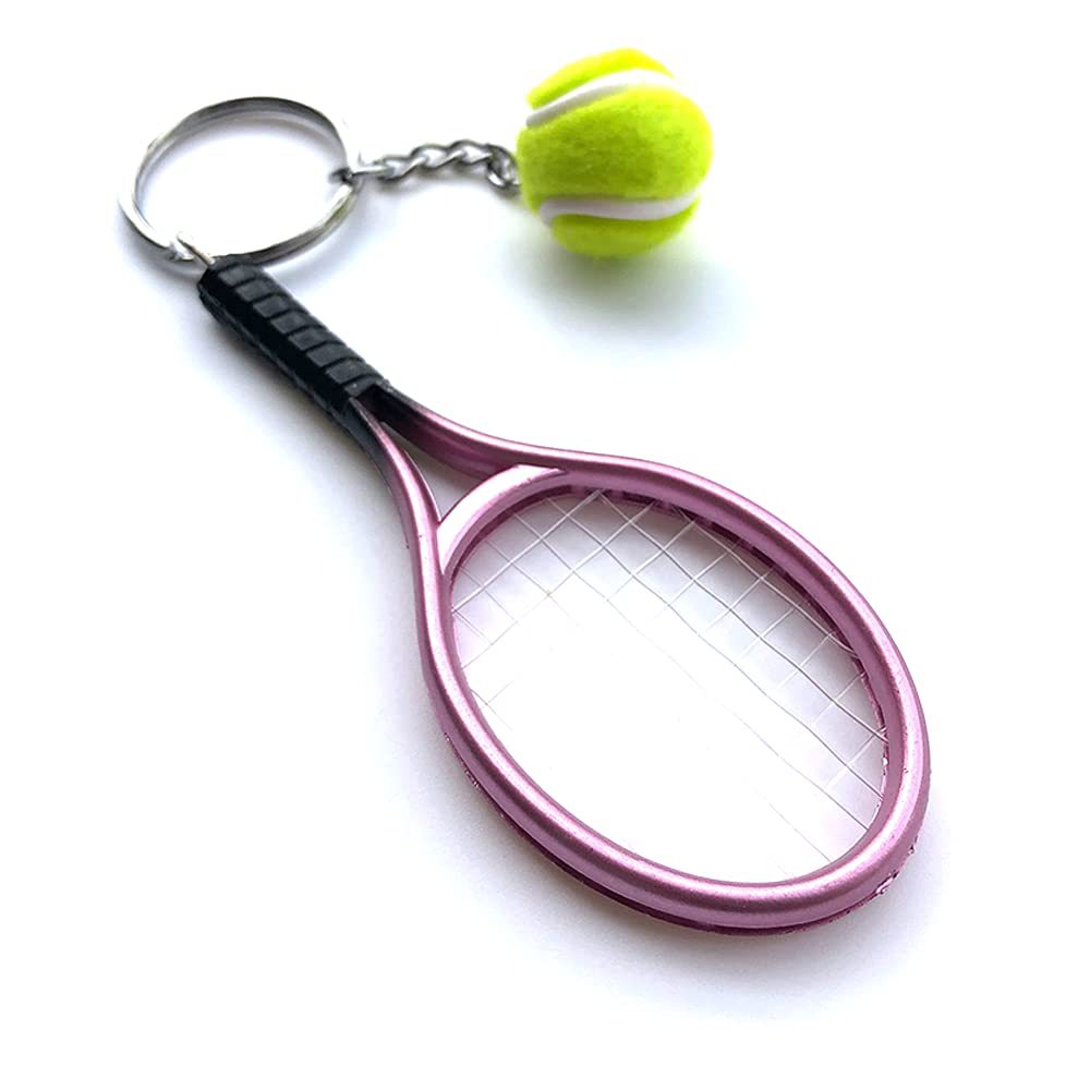 Pink Simulation Tennis Racket Keychain - Mini Tennis Racket and Ball Pendant, 3-Pack V888-ELOSUNG36933