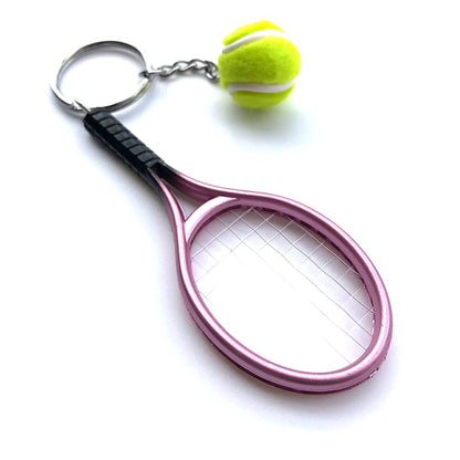 Pink Simulation Tennis Racket Keychain - Mini Tennis Racket and Ball Pendant, 3-Pack V888-ELOSUNG36933