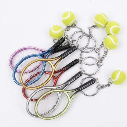 Red Simulation Tennis Racket Keychain - Mini Tennis Racket and Ball Pendant, 3-Pack V888-ELOSUNG36934