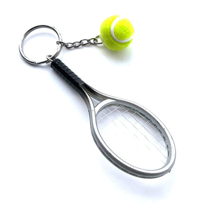 Grey Simulation Tennis Racket Keychain - Mini Tennis Racket and Ball Pendant, 3-Pack V888-ELOSUNG36935